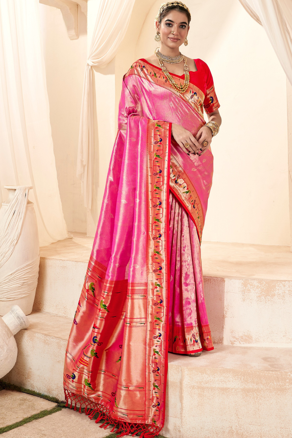 Pure Paithani Tissue Silk Saree with Rich Zari Border