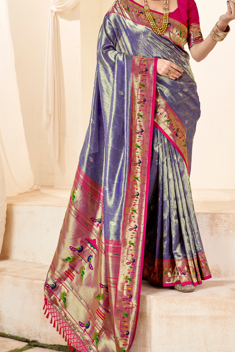Pure Paithani Tissue Silk Saree with Rich Zari Border