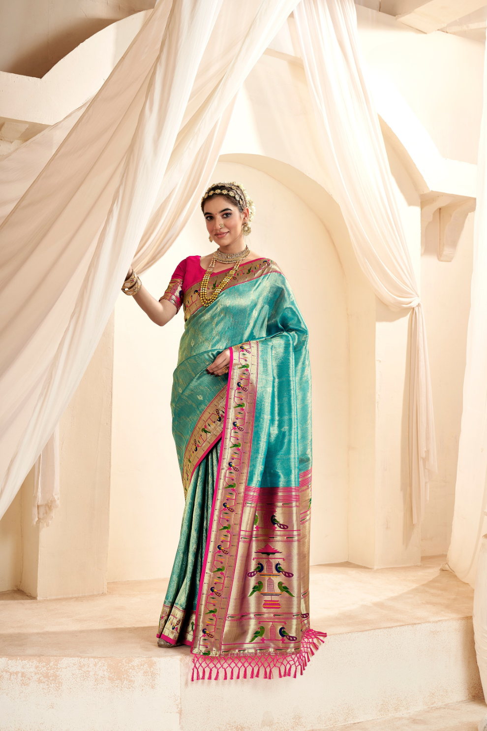 Pure Paithani Tissue Silk Saree with Rich Zari Border