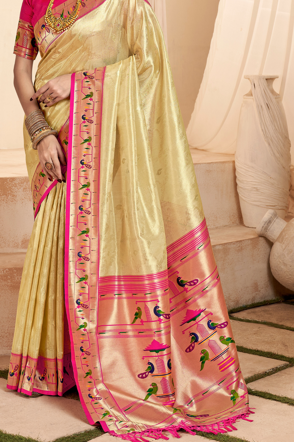 Pure Paithani Tissue Silk Saree with Rich Zari Border