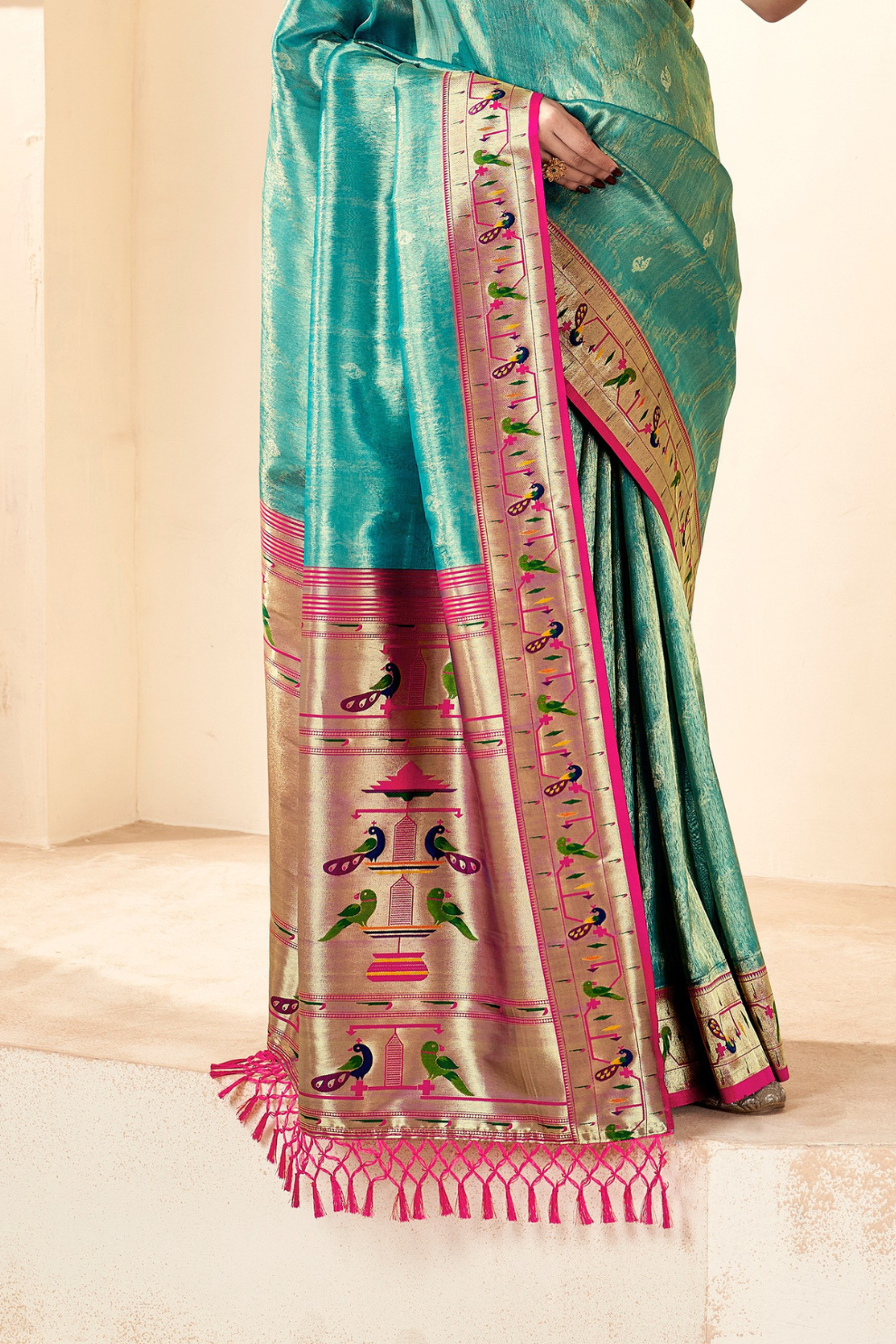 Pure Paithani Tissue Silk Saree with Rich Zari Border