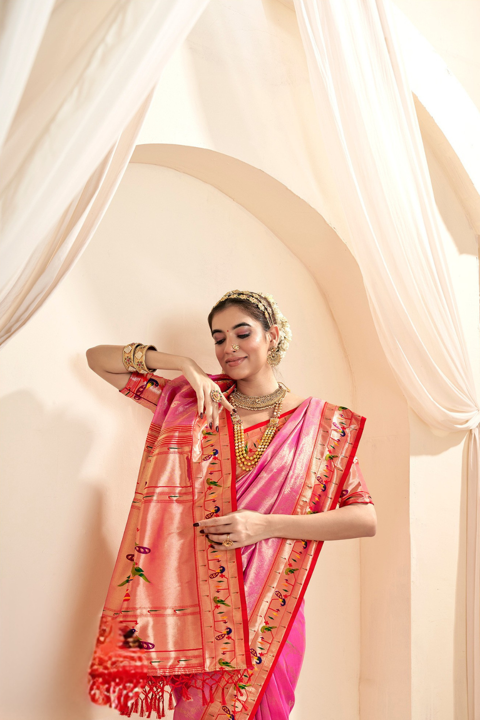 Pure Paithani Tissue Silk Saree with Rich Zari Border