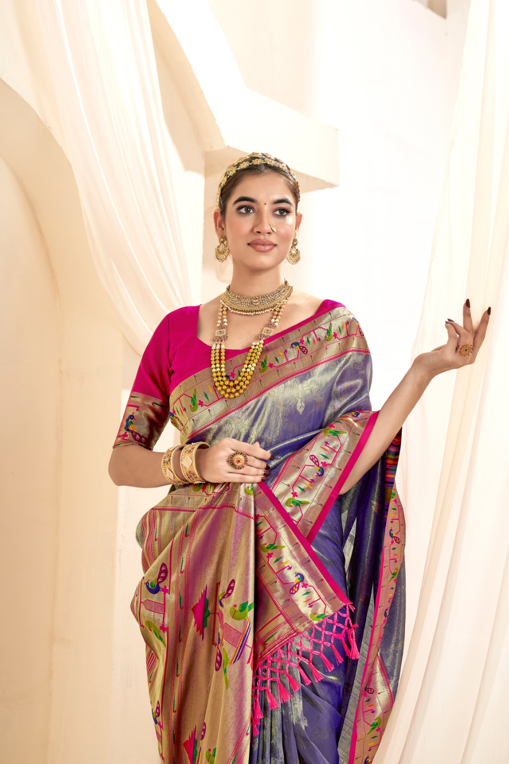 Pure Paithani Tissue Silk Saree with Rich Zari Border
