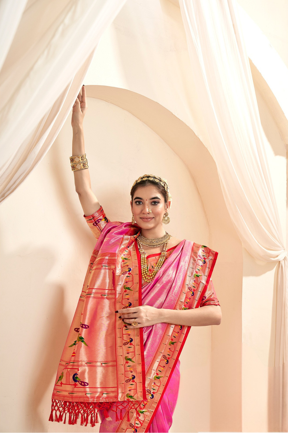 Pure Paithani Tissue Silk Saree with Rich Zari Border