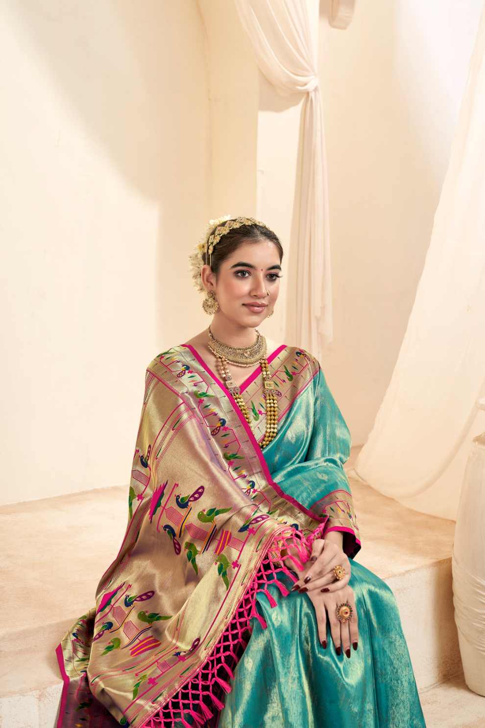 Pure Paithani Tissue Silk Saree with Rich Zari Border