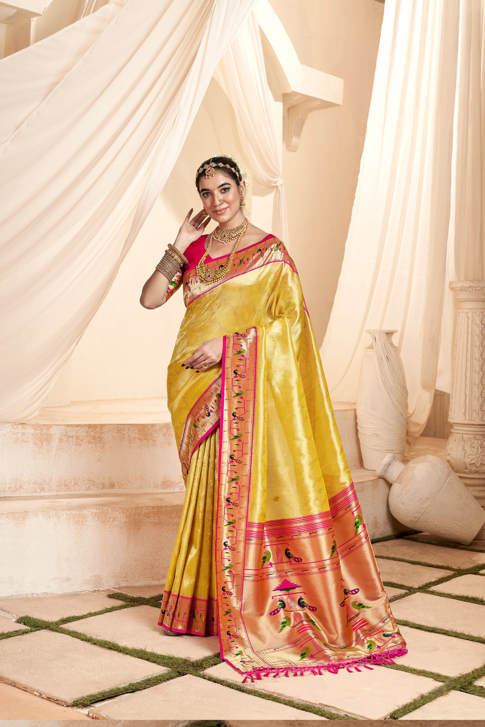 Pure Paithani Tissue Silk Saree with Rich Zari Border