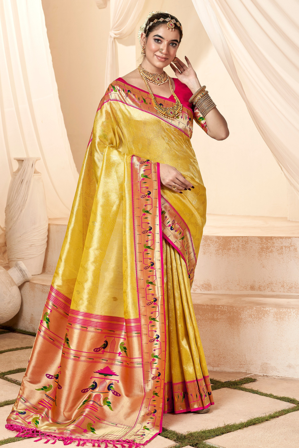 Pure Paithani Tissue Silk Saree with Rich Zari Border