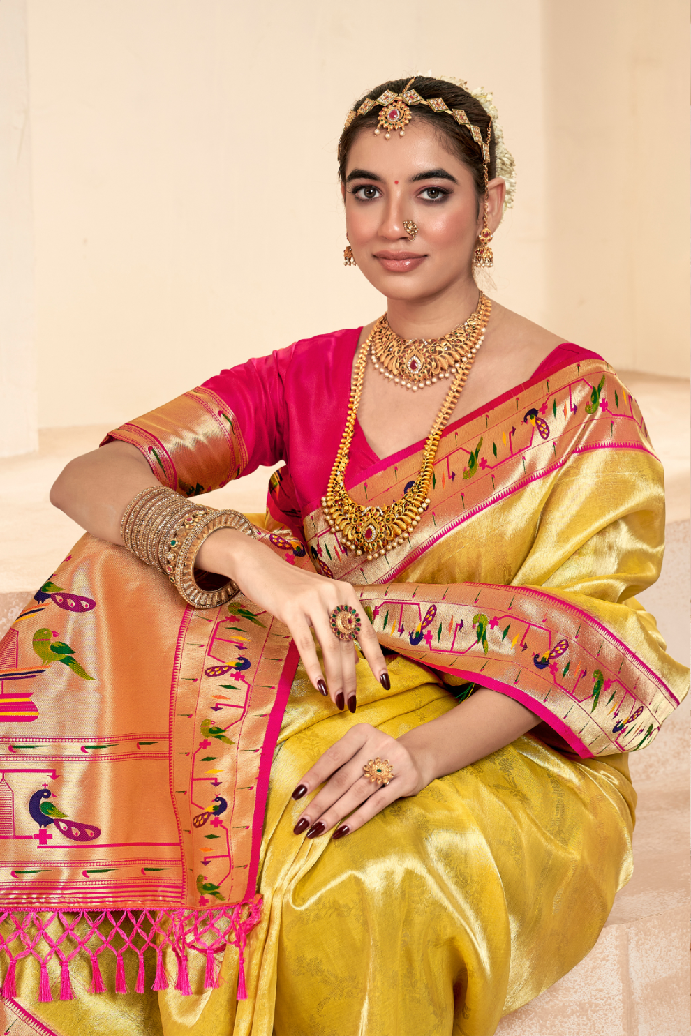 Pure Paithani Tissue Silk Saree with Rich Zari Border