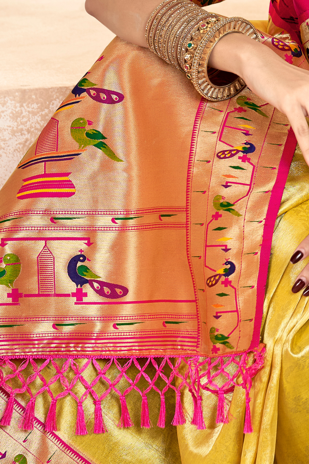 Pure Paithani Tissue Silk Saree with Rich Zari Border