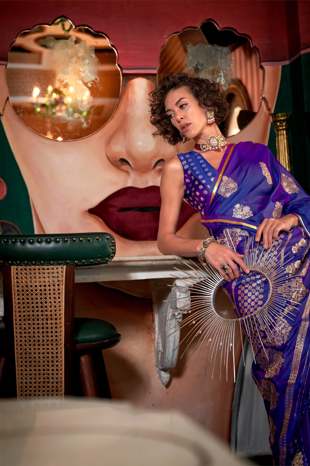 Banarasi Satin Silk Saree with Dual Zari Motifs Finish