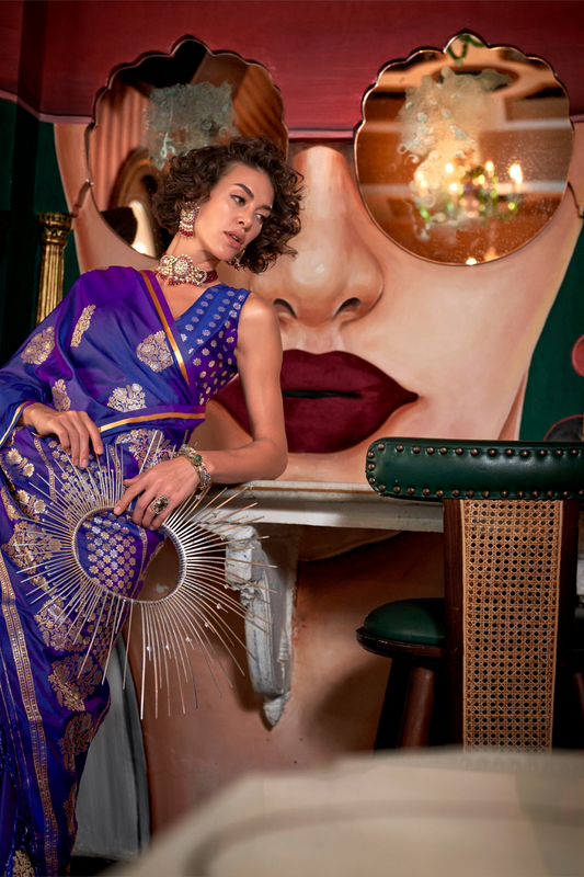 Banarasi Satin Silk Saree with Dual Zari Motifs Finish