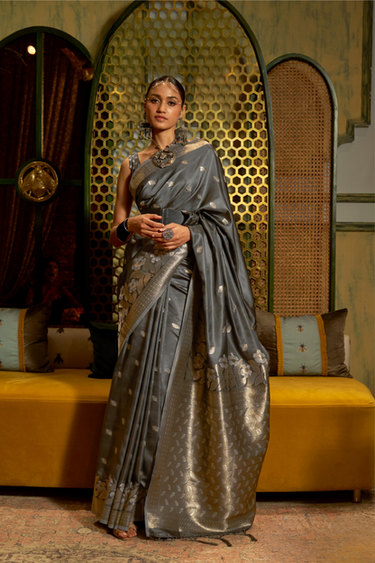 Elegant Fuchsia Satin Saree with Smooth Lustrous Finish