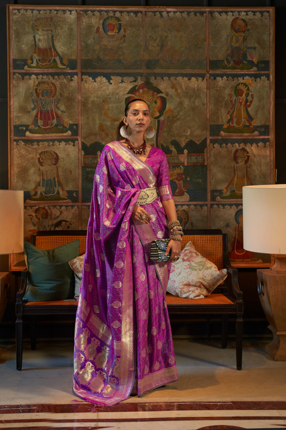 Elora Satin Tanchoi Silk Blend Saree with Handloom Weaving