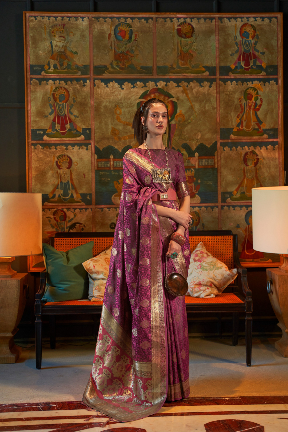 Elora Satin Tanchoi Silk Blend Saree with Handloom Weaving