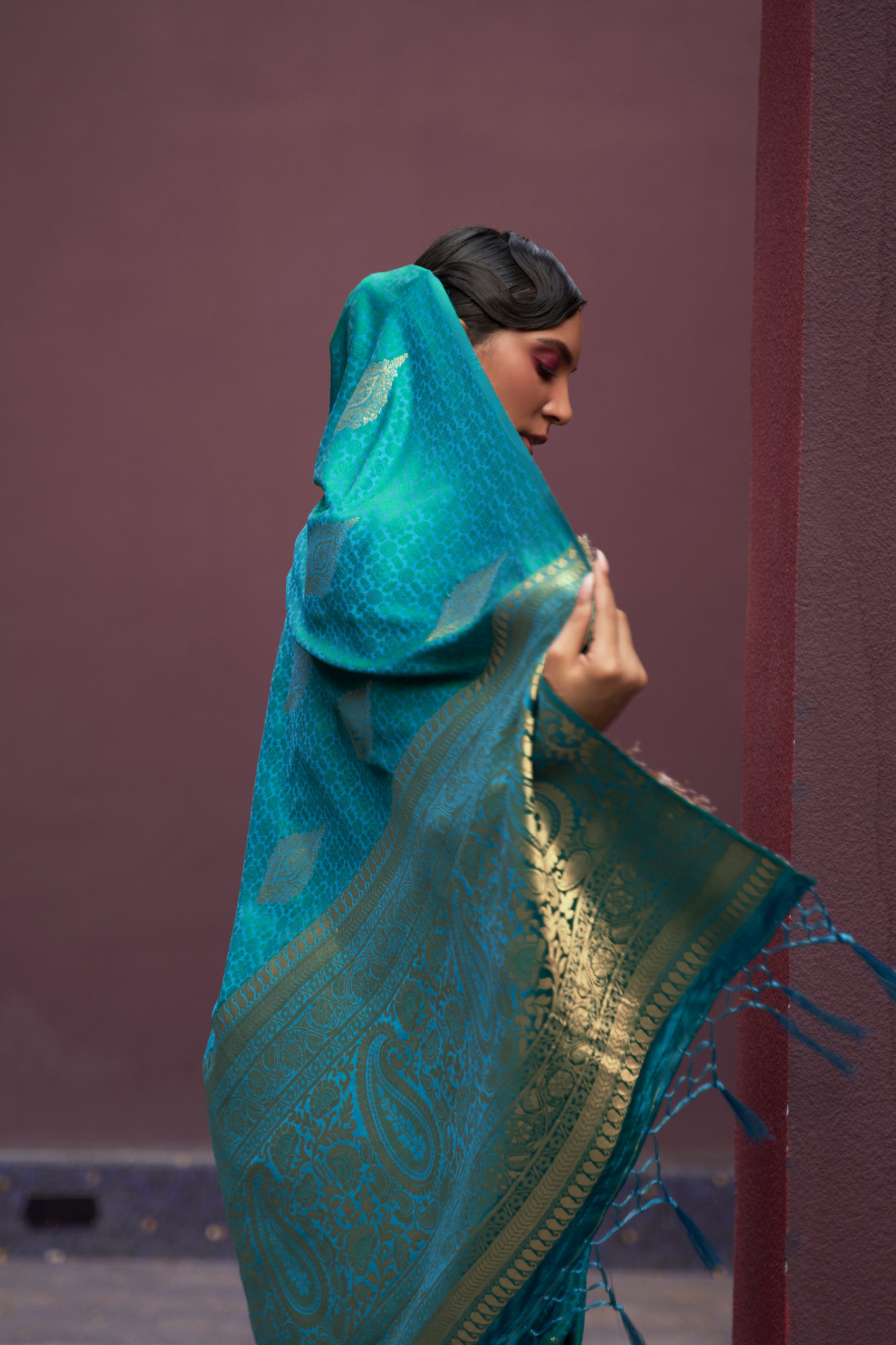 Printed Silk Saree with Zari Border and Tassels