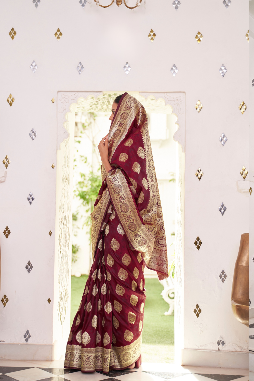 Glossy Satin Silk Saree with Intricate Weaving Work