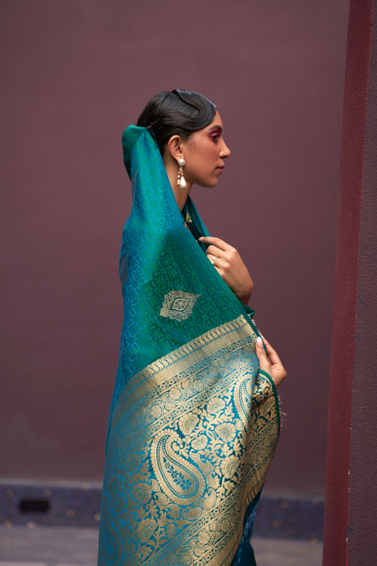 Printed Silk Saree with Zari Border and Tassels