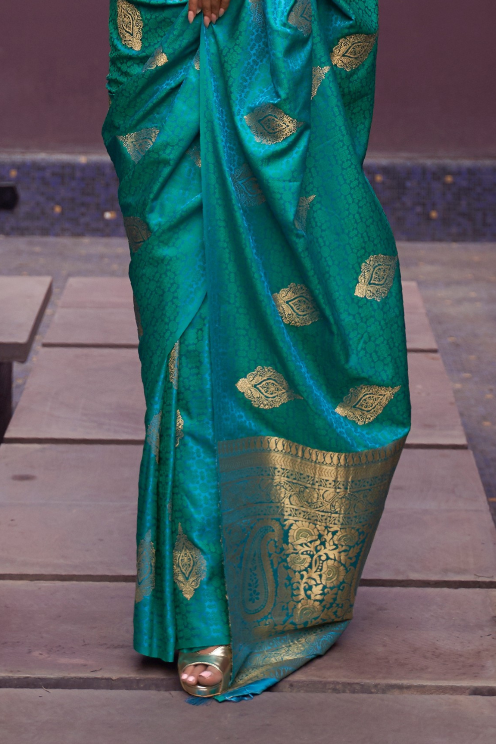 Printed Silk Saree with Zari Border and Tassels