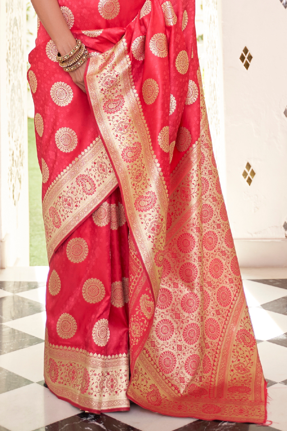 Glossy Satin Silk Saree with Intricate Weaving Work