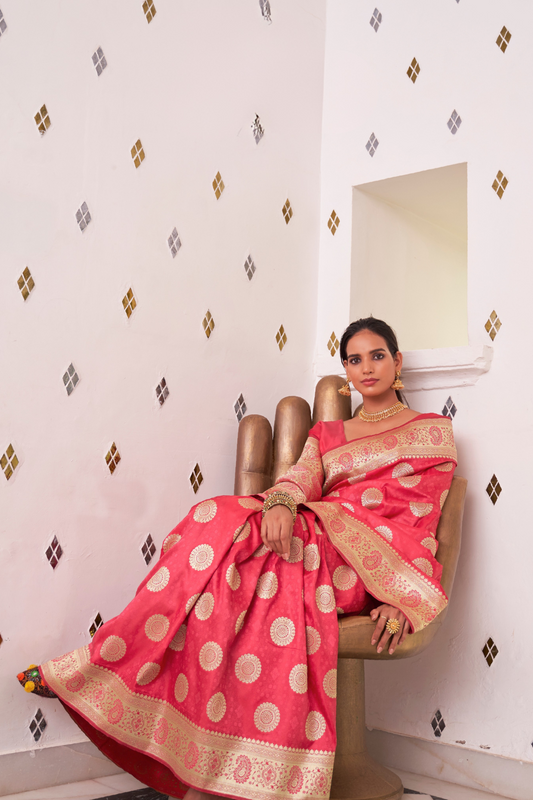 Glossy Satin Silk Saree with Intricate Weaving Work