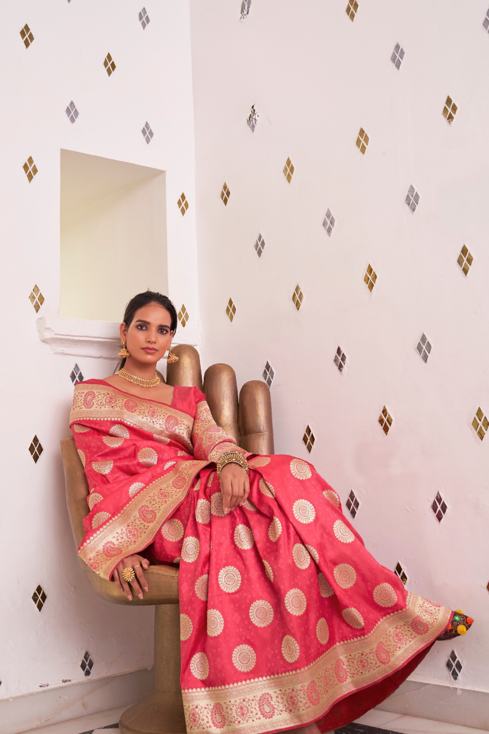 Glossy Satin Silk Saree with Intricate Weaving Work