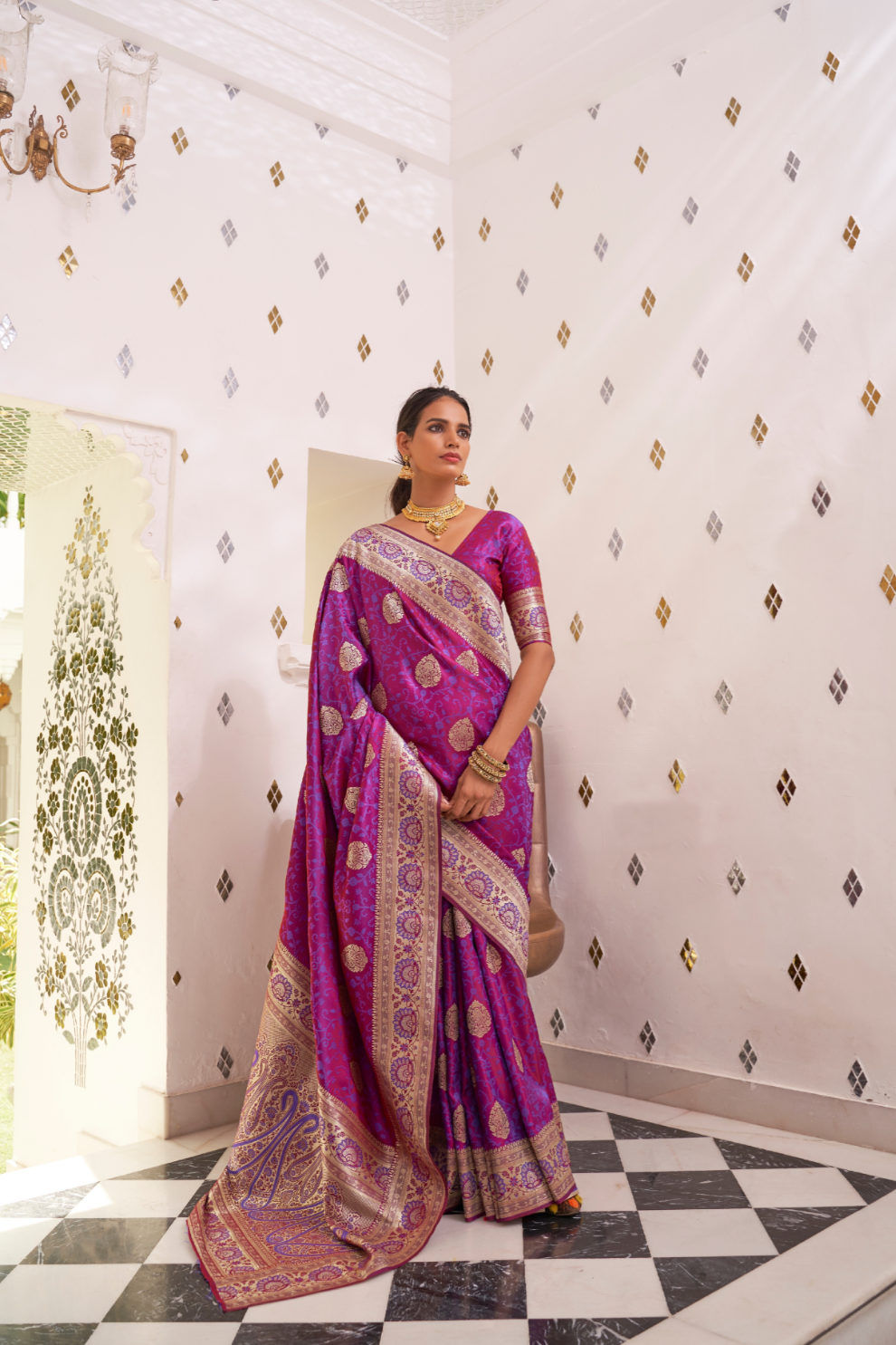 Glossy Satin Silk Saree with Intricate Weaving Work