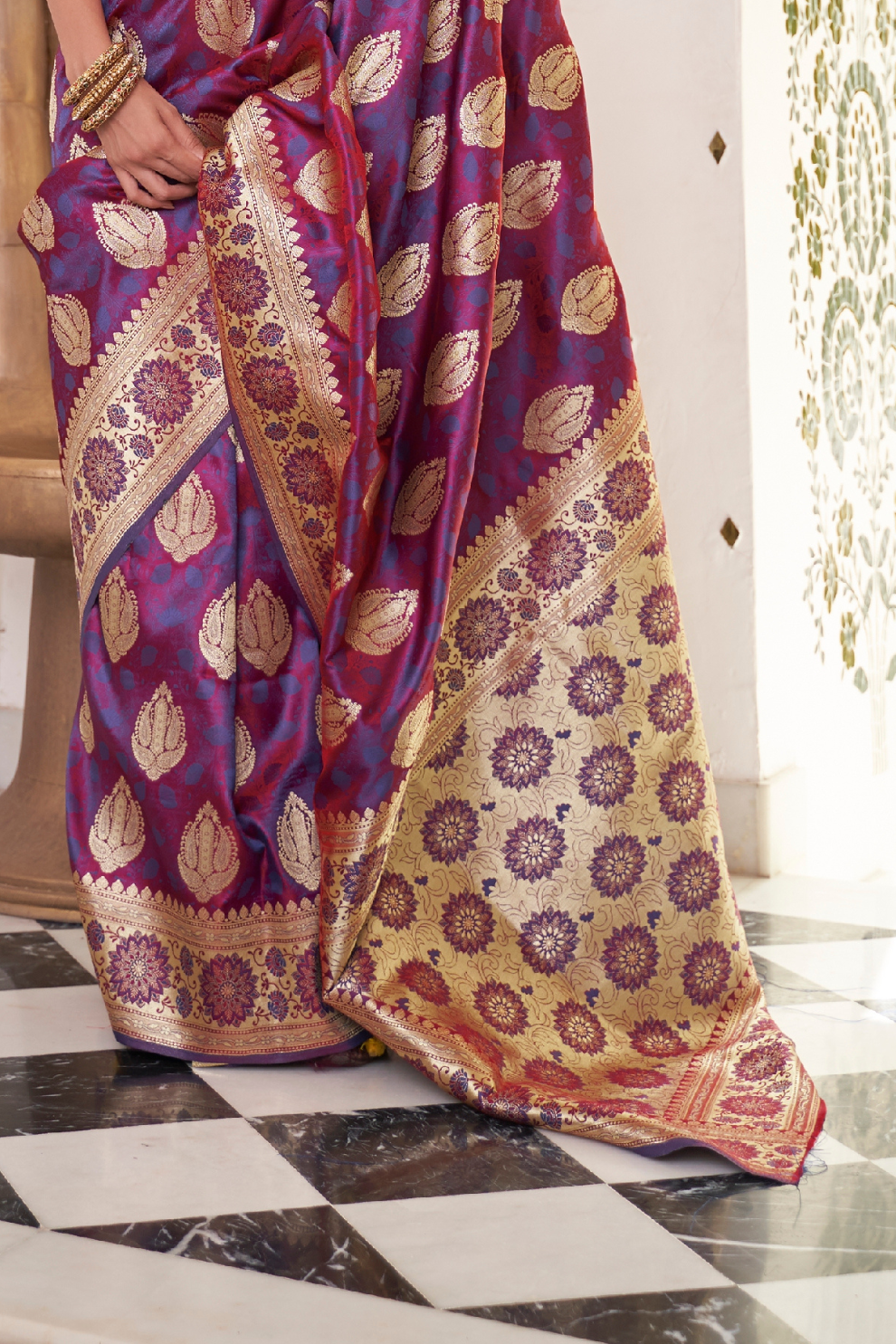 Glossy Satin Silk Saree with Intricate Weaving Work