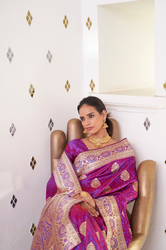 Glossy Satin Silk Saree with Intricate Weaving Work