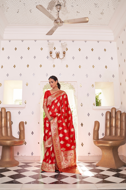 Glossy Satin Silk Saree with Intricate Weaving Work