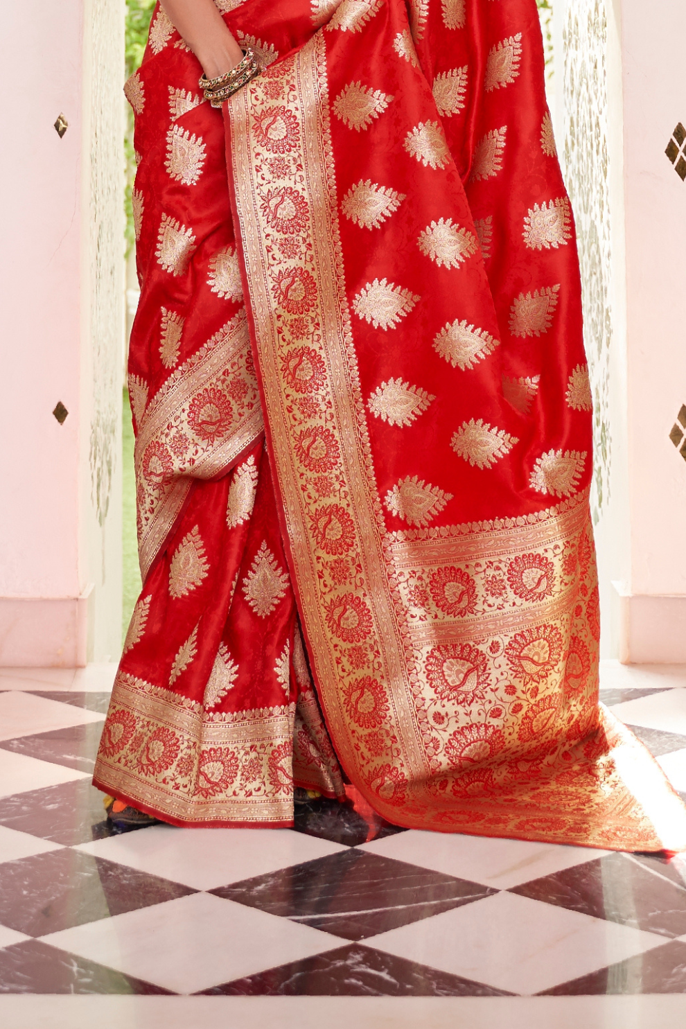 Glossy Satin Silk Saree with Intricate Weaving Work
