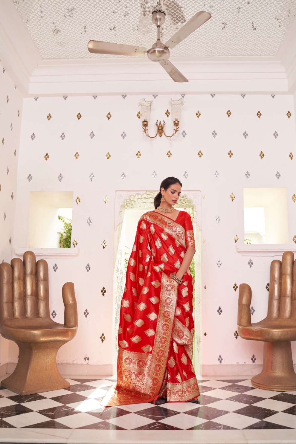 Glossy Satin Silk Saree with Intricate Weaving Work