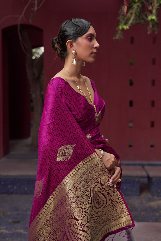 Printed Silk Saree with Zari Border and Tassels