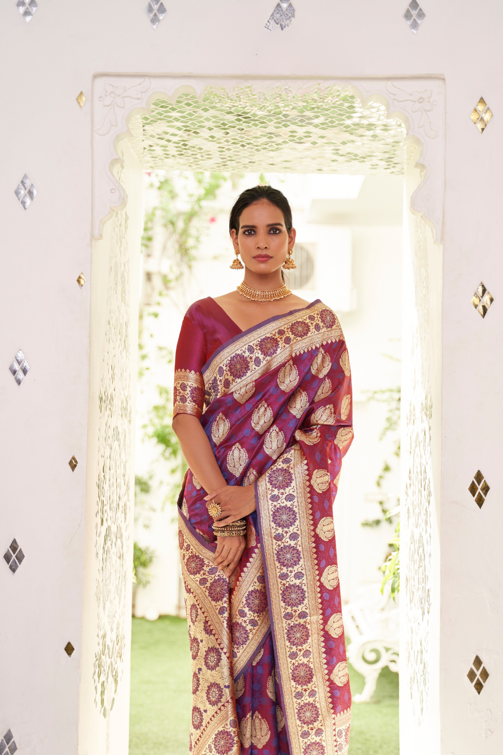 Glossy Satin Silk Saree with Intricate Weaving Work