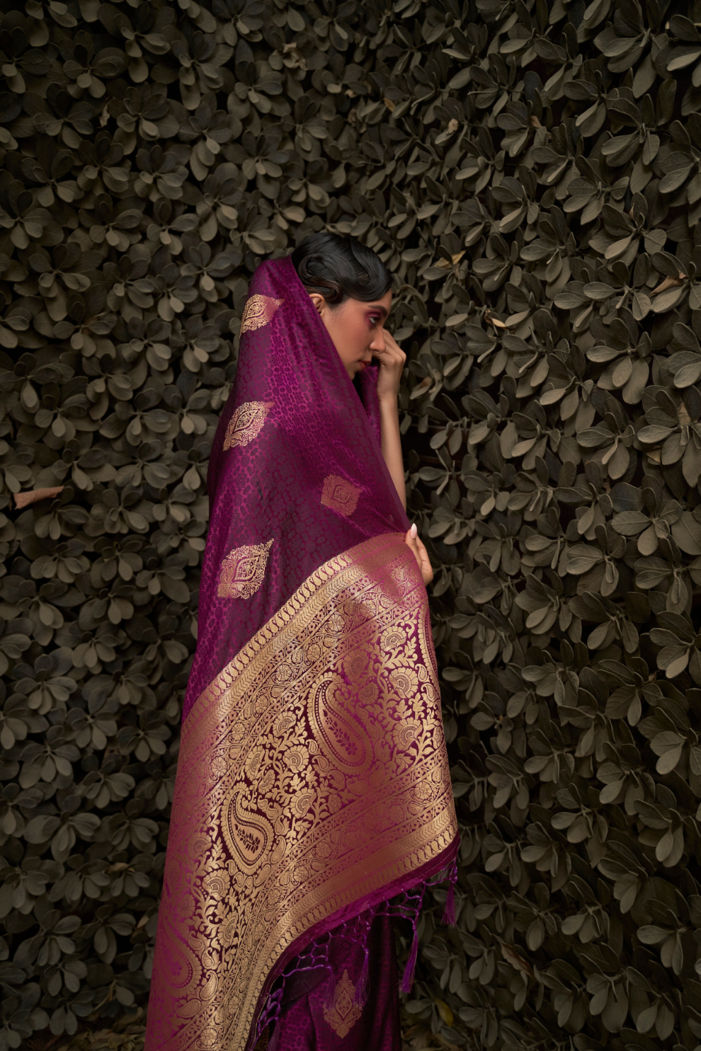 Printed Silk Saree with Zari Border and Tassels