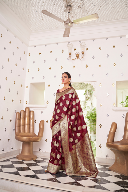 Glossy Satin Silk Saree with Intricate Weaving Work