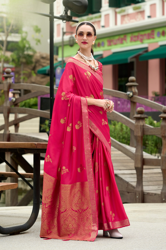 Royal Handwoven Satin Saree with Intricate Zari Detailing - LaVante Fashion