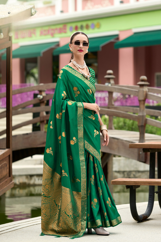 Royal Handwoven Satin Saree with Intricate Zari Detailing - LaVante Fashion