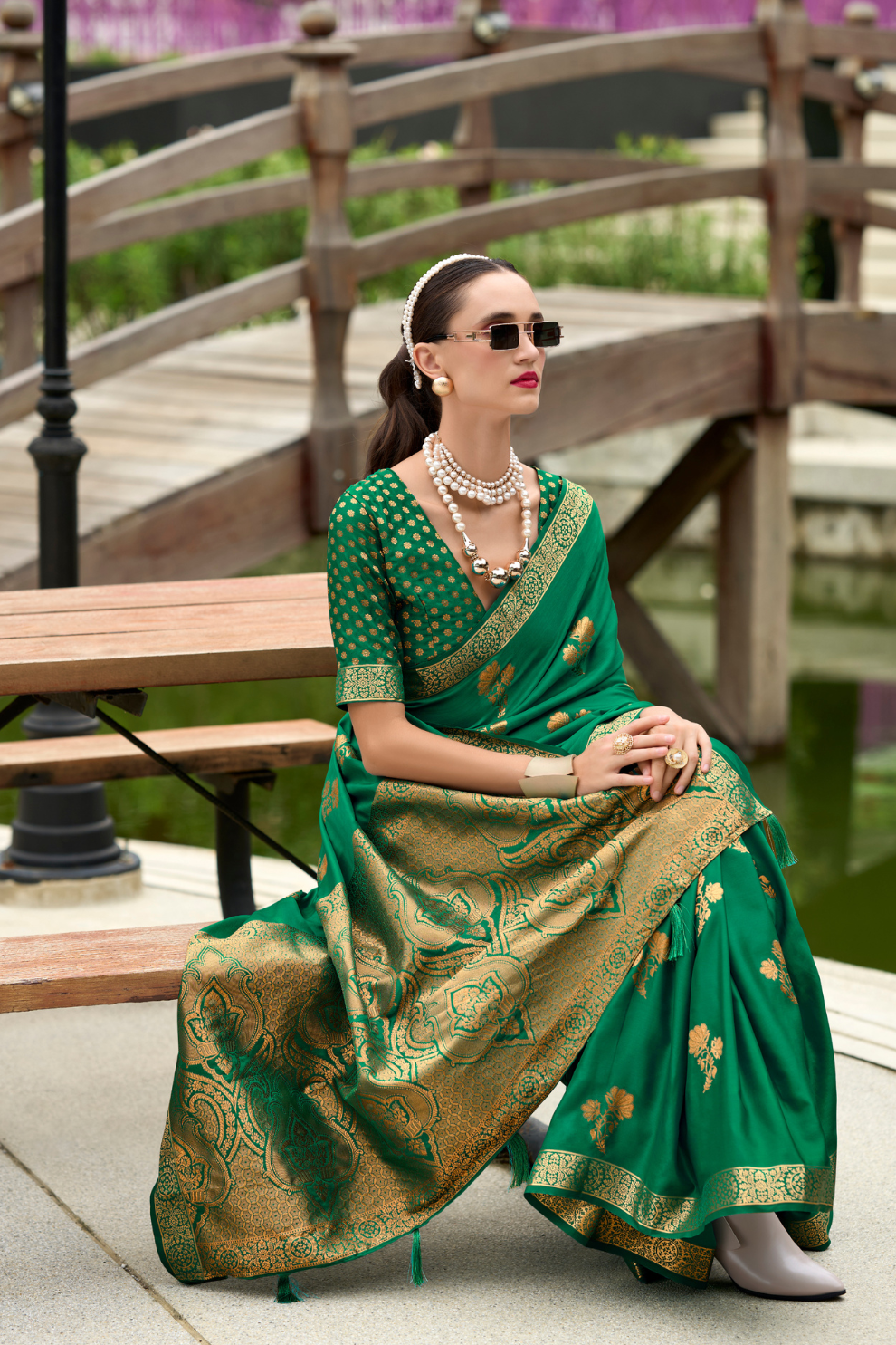 Royal Handwoven Satin Saree with Intricate Zari Detailing - LaVante Fashion