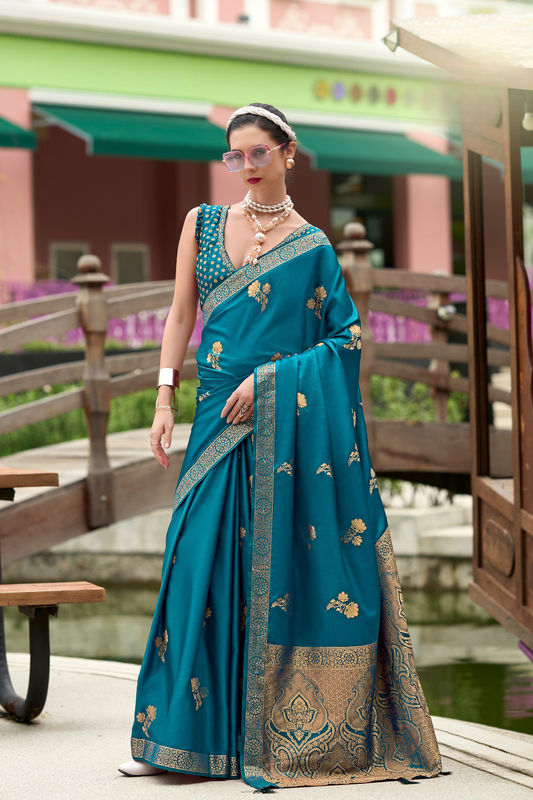 Royal Handwoven Satin Saree with Intricate Zari Detailing - LaVante Fashion