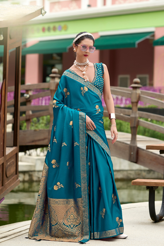 Royal Handwoven Satin Saree with Intricate Zari Detailing - LaVante Fashion