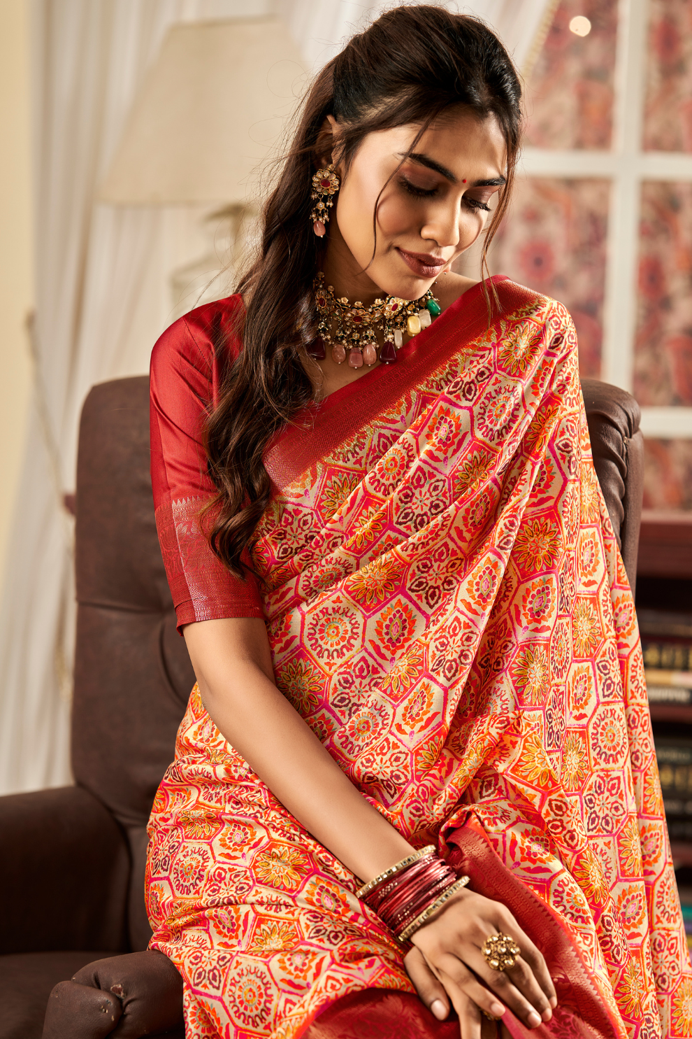 Glossy Pure Satin Silk Drape with Contemporary Digital Art - LaVante Fashion
