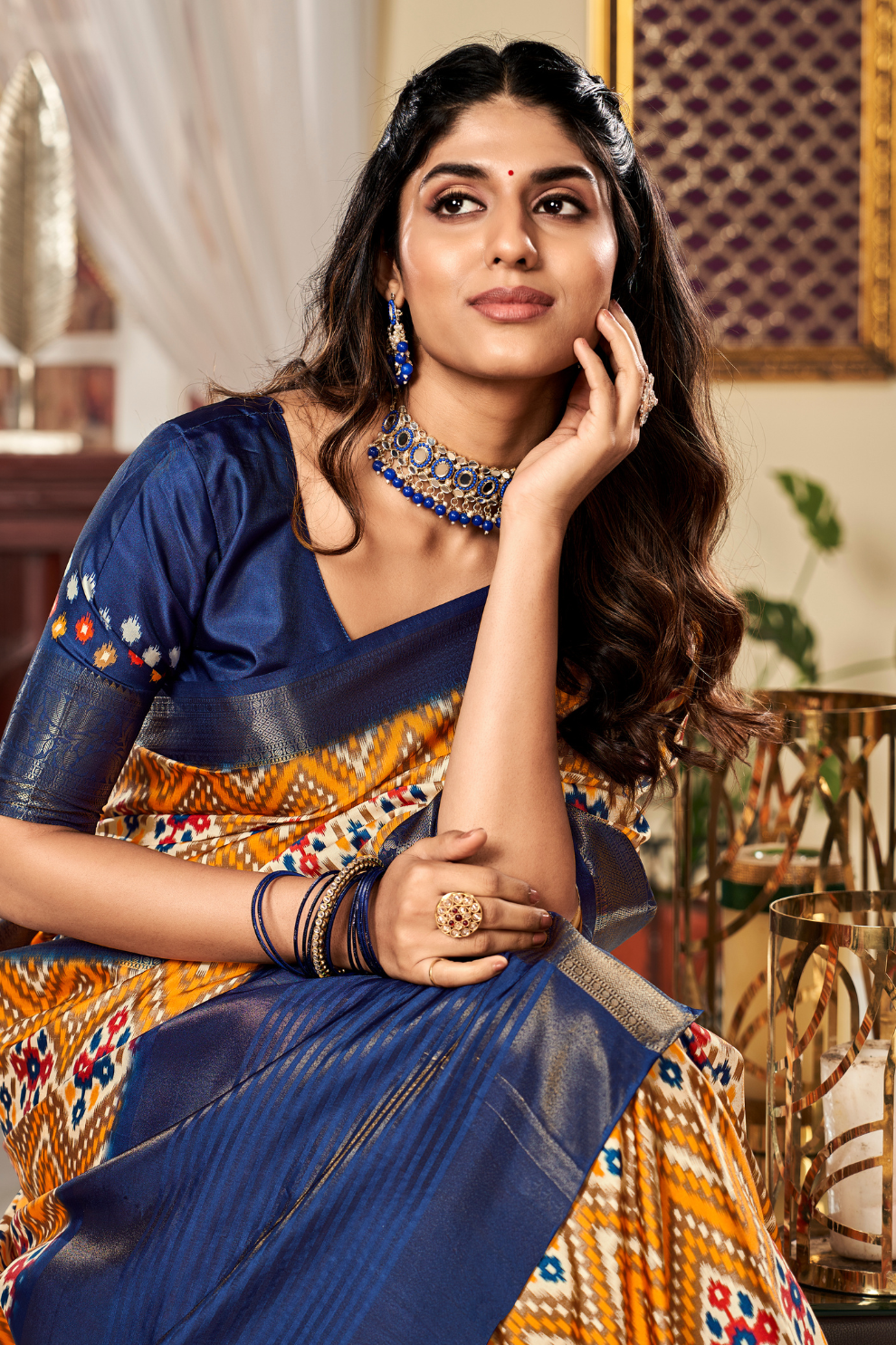 Glossy Pure Satin Silk Drape with Contemporary Digital Art - LaVante Fashion