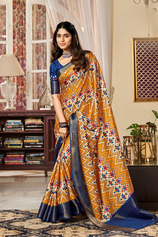 Glossy Pure Satin Silk Drape with Contemporary Digital Art - LaVante Fashion