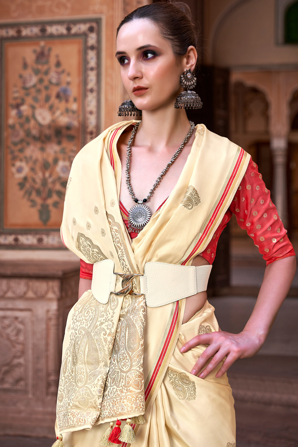 Luxurious Satin Fabric Adorned with Traditional Zari Work - LaVante Fashion