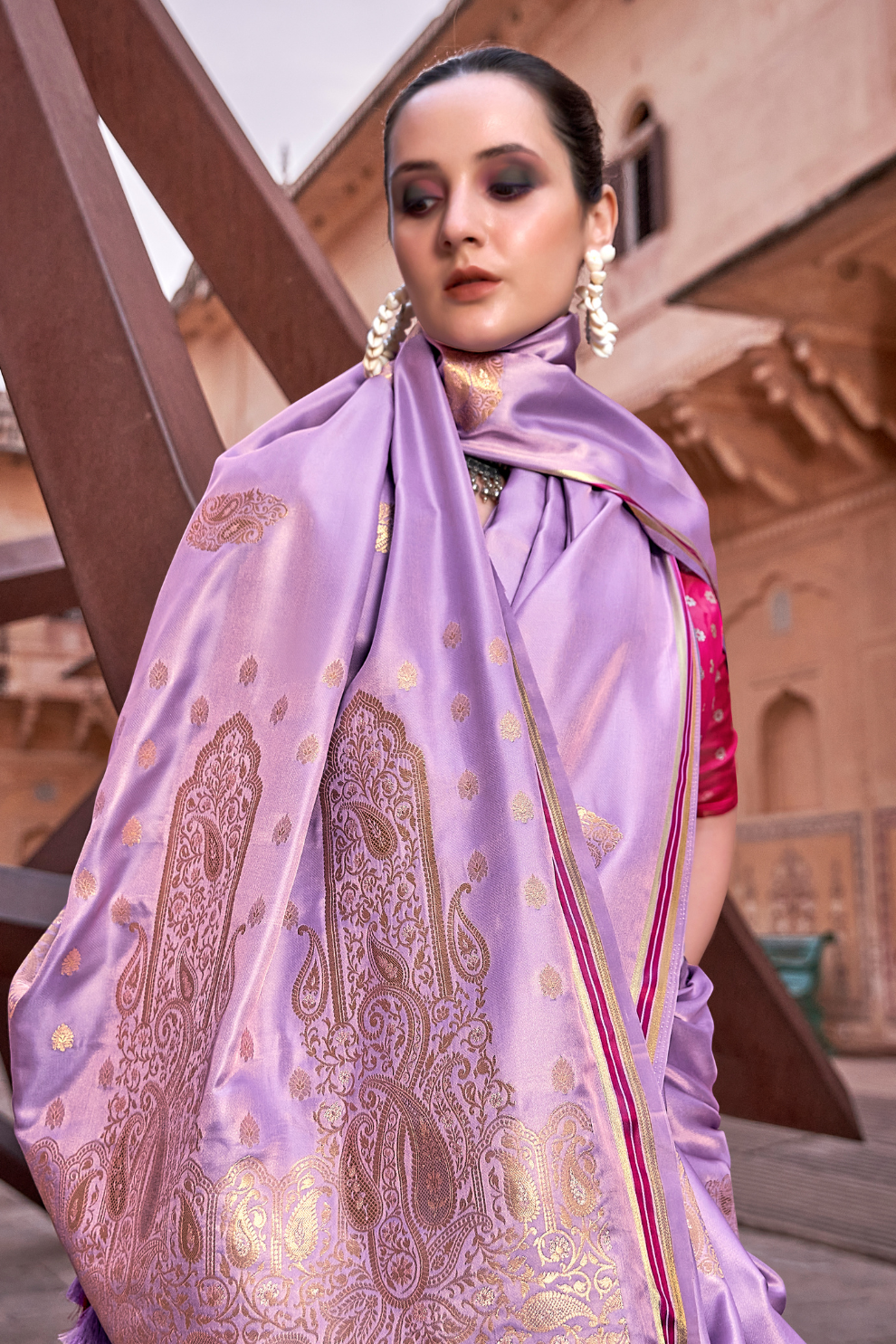 Luxurious Satin Fabric Adorned with Traditional Zari Work - LaVante Fashion