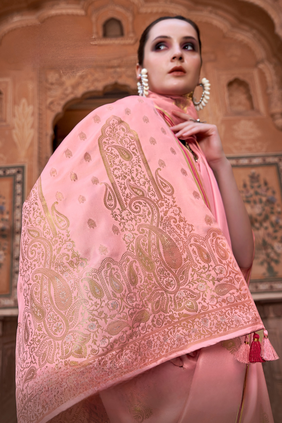 Luxurious Satin Fabric Adorned with Traditional Zari Work - LaVante Fashion