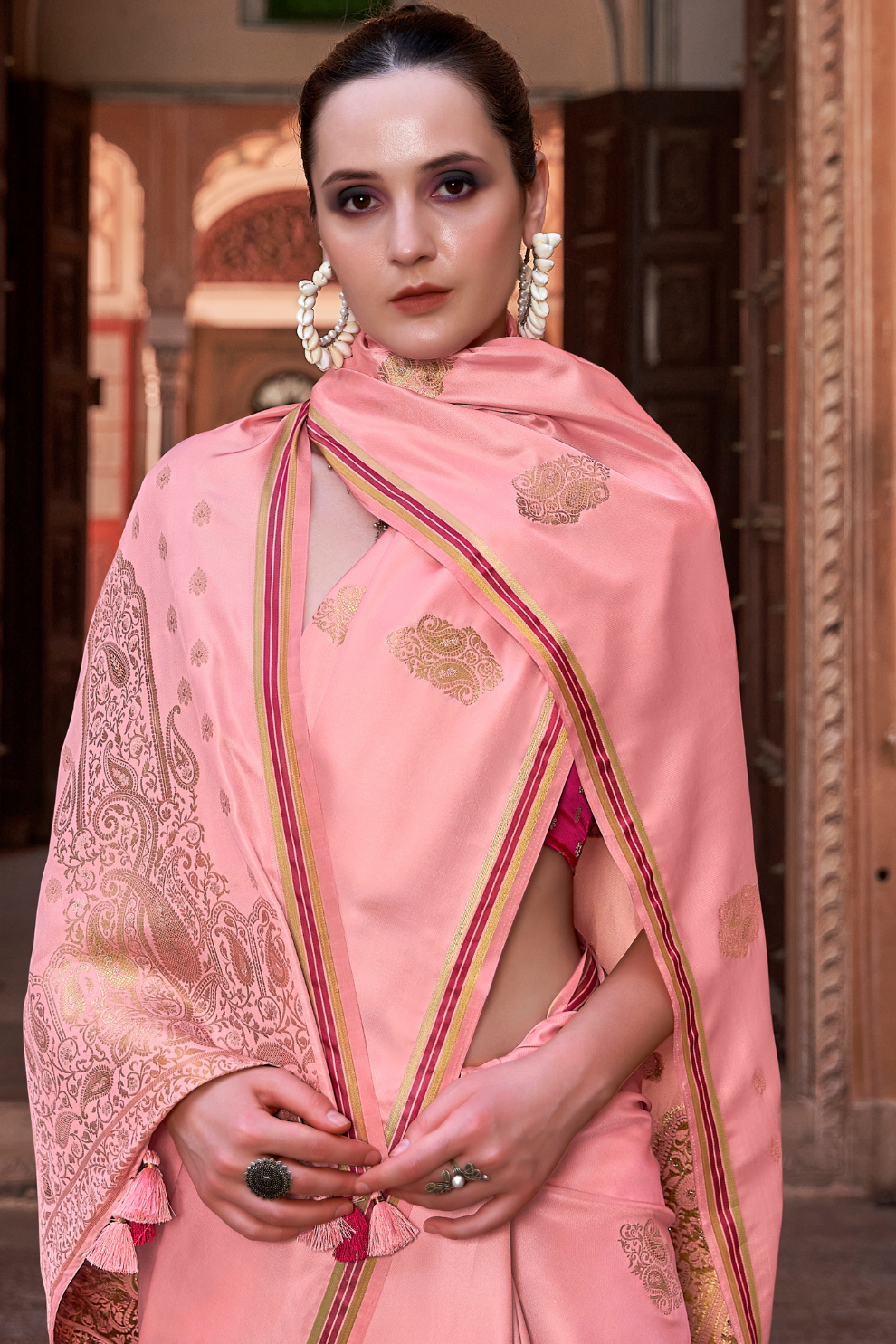 Luxurious Satin Fabric Adorned with Traditional Zari Work - LaVante Fashion