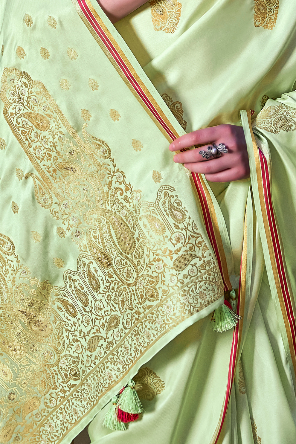 Luxurious Satin Fabric Adorned with Traditional Zari Work - LaVante Fashion