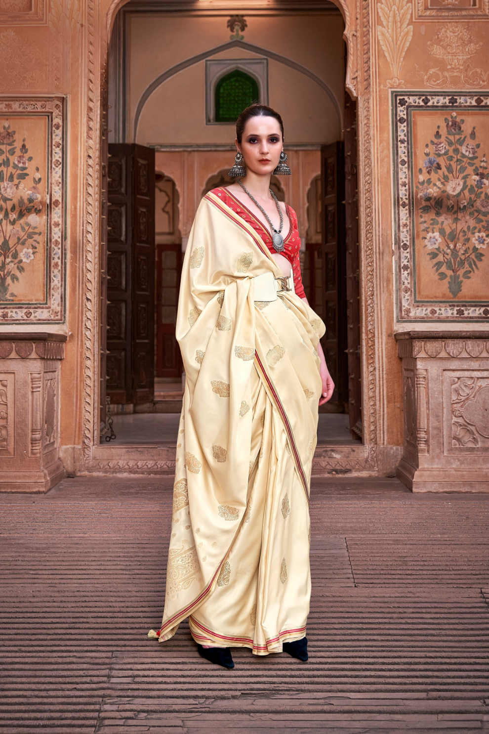 Luxurious Satin Fabric Adorned with Traditional Zari Work - LaVante Fashion
