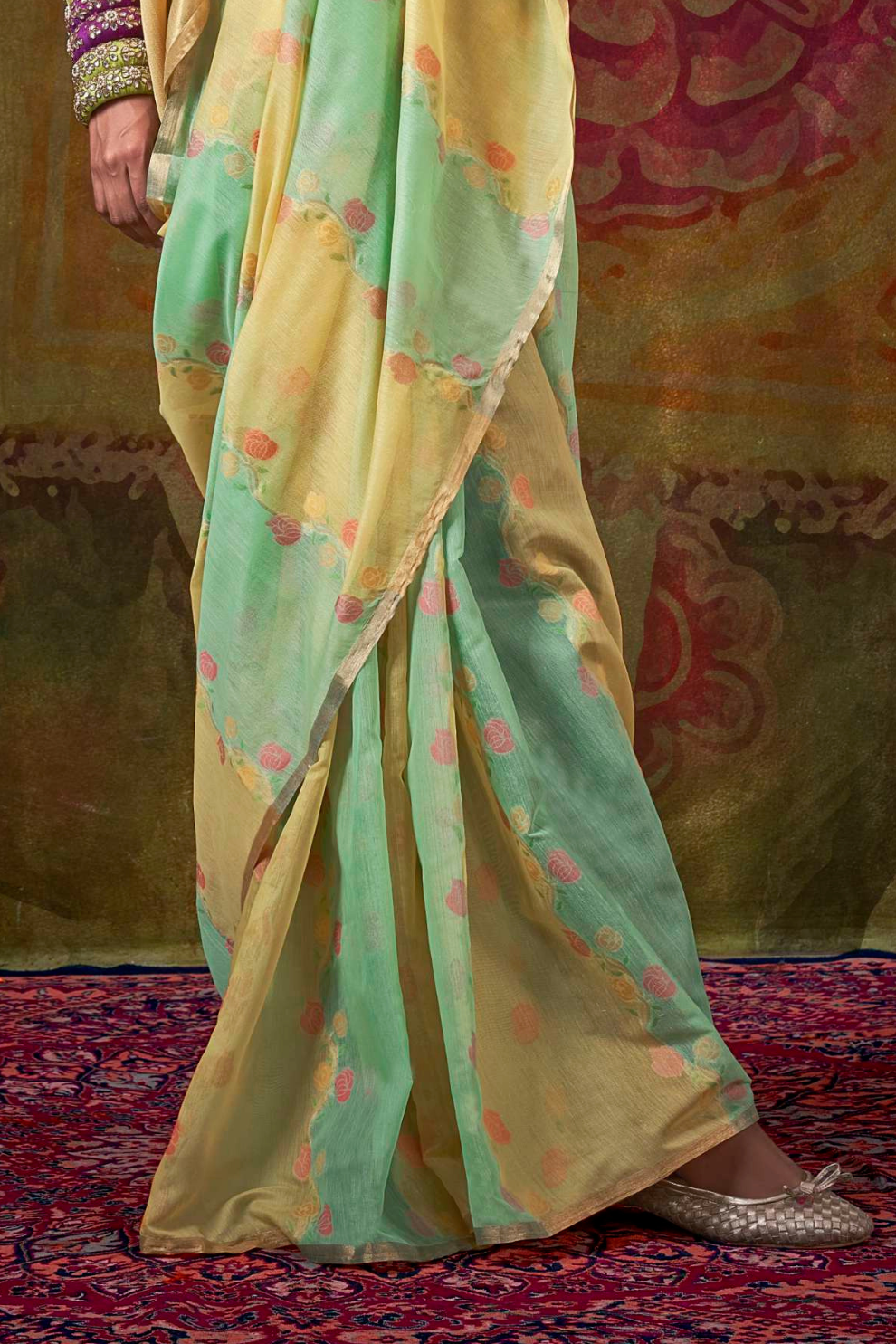 Pure Spun Rangkaat Weaving Saree with Heavy Pallu & Tassels